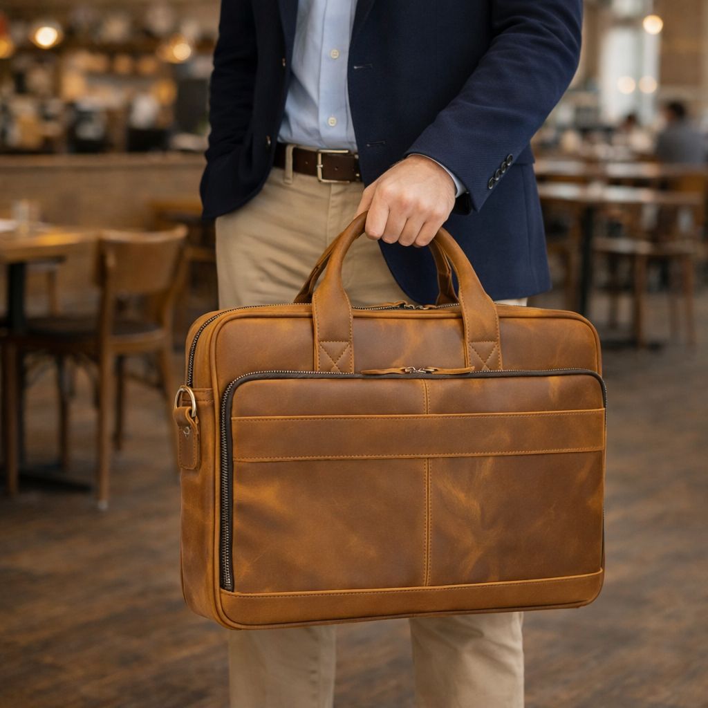 Classic Leather Bag for Laptop Men's Briefcase