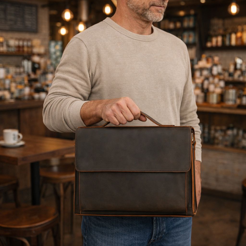 Cow Leather Male Computer Messenger Bag
