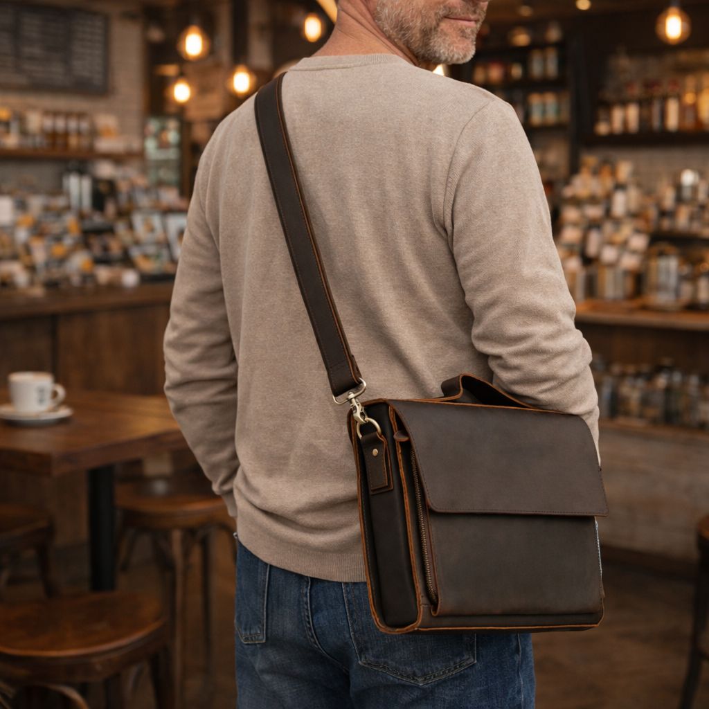 Cow Leather Male Computer Messenger Bag