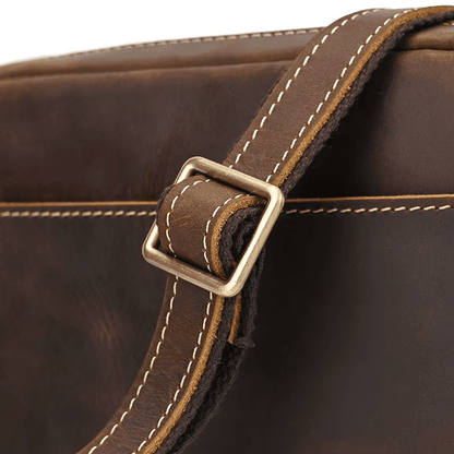 Men’s Full Grain Leather Mini Messenger Bag – Vintage Leather Crossbody Bag for Men, Compact Everyday Carry Shoulder Bag, Brown Leather EDC Bag