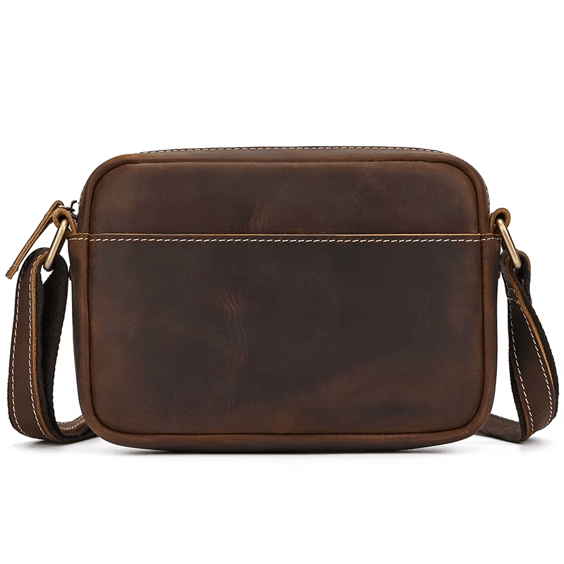 Men’s Full Grain Leather Mini Messenger Bag – Vintage Leather Crossbody Bag for Men, Compact Everyday Carry Shoulder Bag, Brown Leather EDC Bag