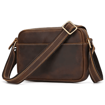 Men’s Full Grain Leather Mini Messenger Bag – Vintage Leather Crossbody Bag for Men, Compact Everyday Carry Shoulder Bag, Brown Leather EDC Bag
