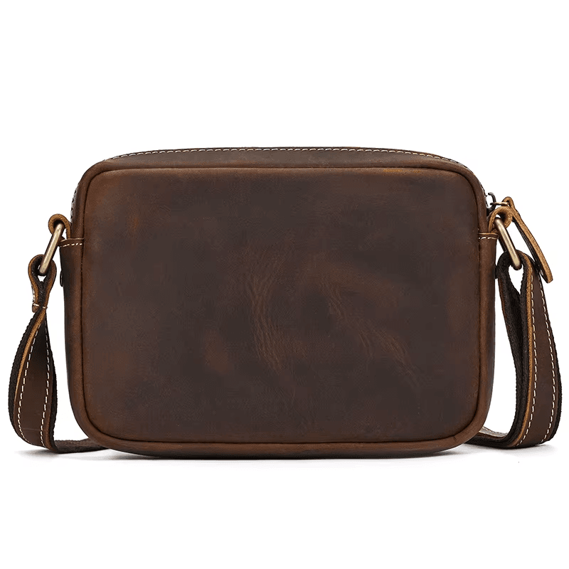 Men’s Full Grain Leather Mini Messenger Bag – Vintage Leather Crossbody Bag for Men, Compact Everyday Carry Shoulder Bag, Brown Leather EDC Bag