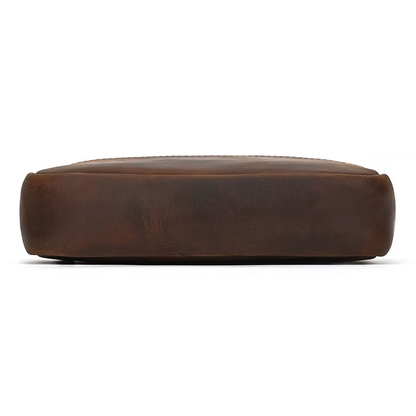Men’s Full Grain Leather Mini Messenger Bag – Vintage Leather Crossbody Bag for Men, Compact Everyday Carry Shoulder Bag, Brown Leather EDC Bag