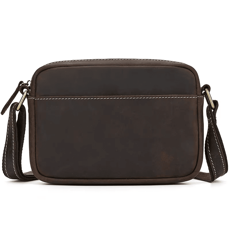 Men’s Full Grain Leather Mini Messenger Bag – Vintage Leather Crossbody Bag for Men, Compact Everyday Carry Shoulder Bag, Brown Leather EDC Bag