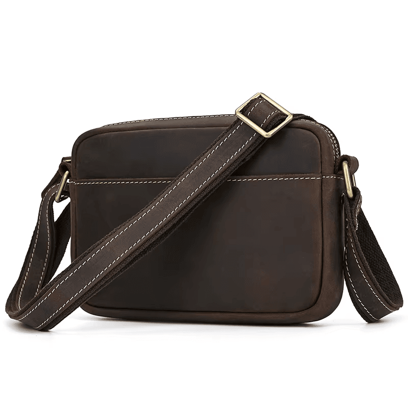 Men’s Full Grain Leather Mini Messenger Bag – Vintage Leather Crossbody Bag for Men, Compact Everyday Carry Shoulder Bag, Brown Leather EDC Bag