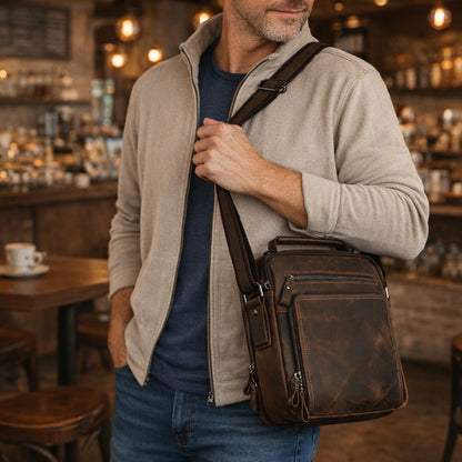 Genuine Leather Messenger Bag for Men - 9.7" iPad Crossbody Shoulder Bag