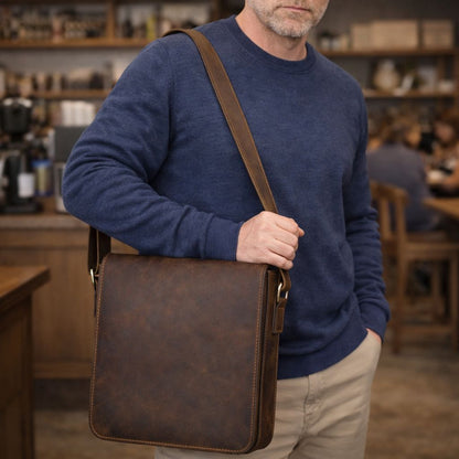 Handmade Mens Brown Leather Messenger Bag