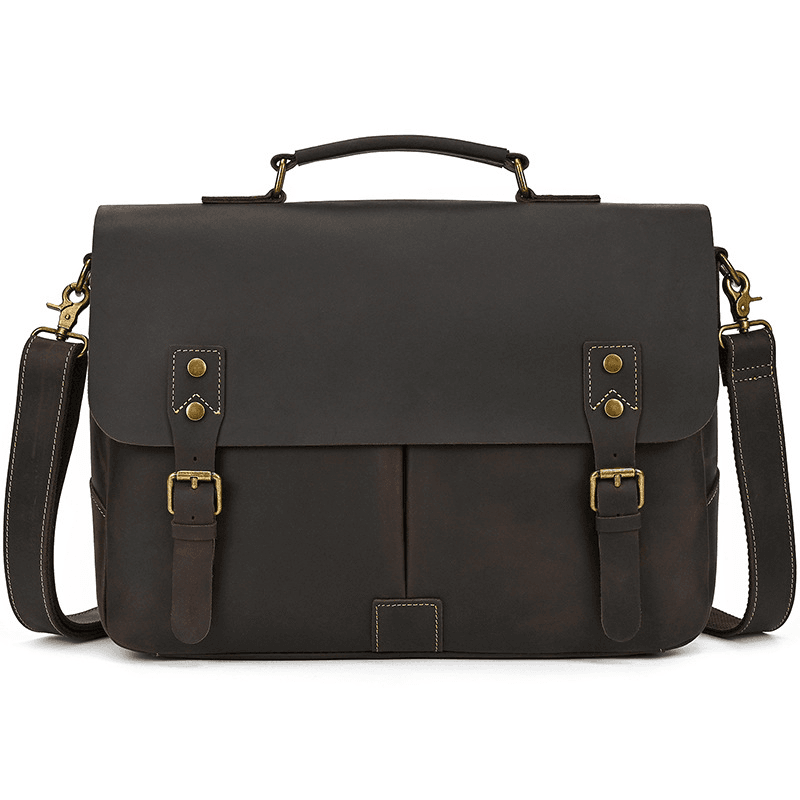 Male Soft Cow Leather Laptop Shoulder Bag