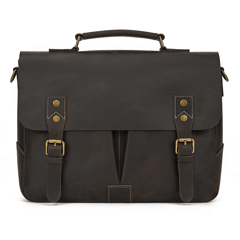 Male Soft Cow Leather Laptop Shoulder Bag