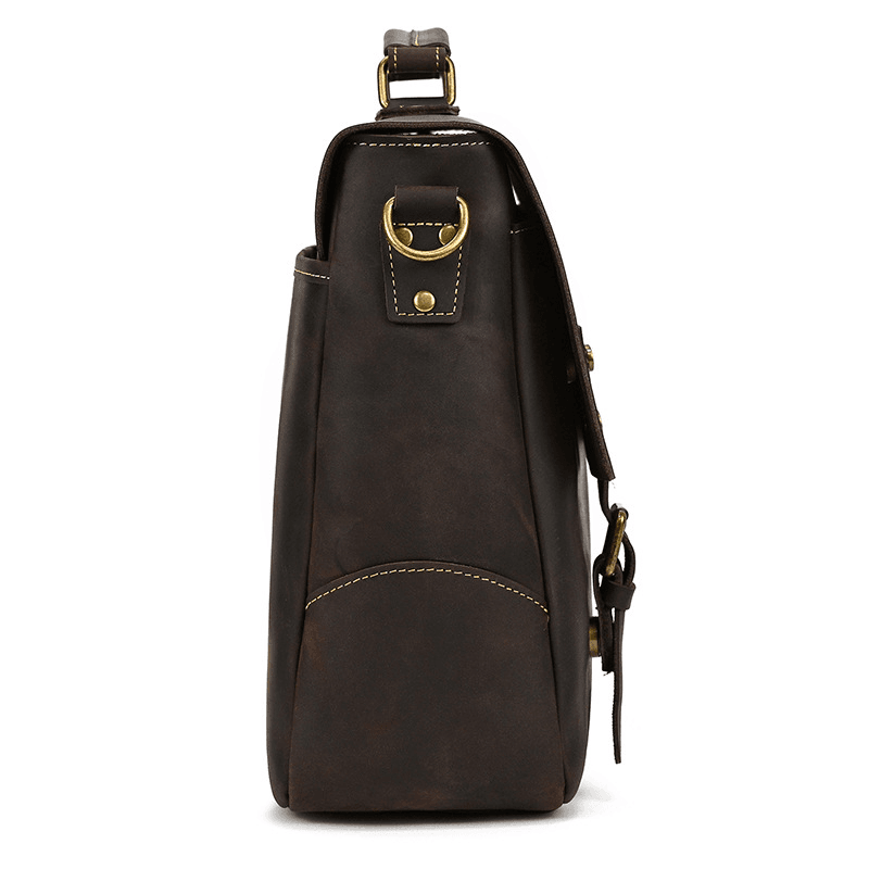 Male Soft Cow Leather Laptop Shoulder Bag
