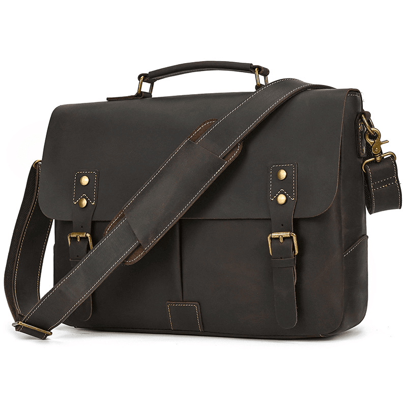 Male Soft Cow Leather Laptop Shoulder Bag