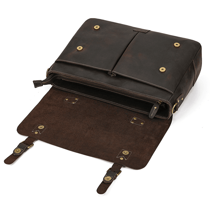 Male Soft Cow Leather Laptop Shoulder Bag