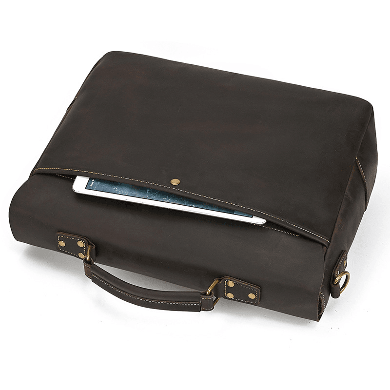Male Soft Cow Leather Laptop Shoulder Bag