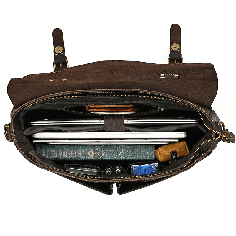 Male Soft Cow Leather Laptop Shoulder Bag