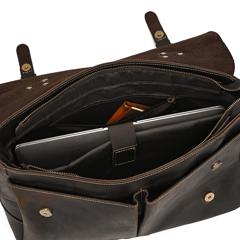 Male Soft Cow Leather Laptop Shoulder Bag