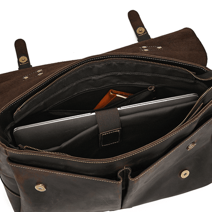 Male Soft Cow Leather Laptop Shoulder Bag