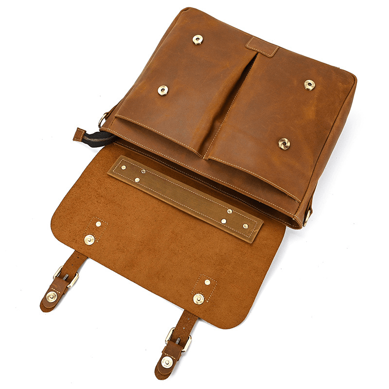 Male Soft Cow Leather Laptop Shoulder Bag
