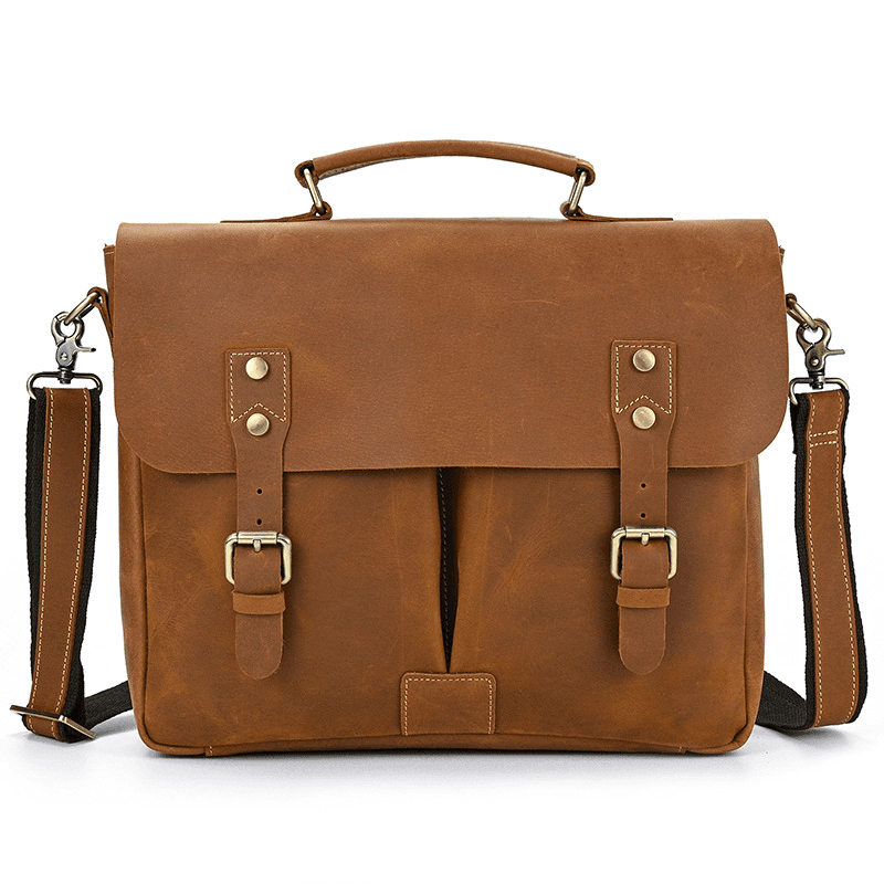 Male Soft Cow Leather Laptop Shoulder Bag