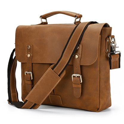 Male Soft Cow Leather Laptop Shoulder Bag