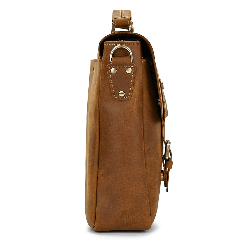 Male Soft Cow Leather Laptop Shoulder Bag