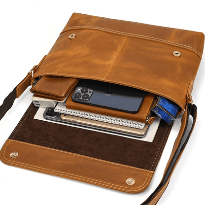 Top-Grain Leather 13" iPad Messenger – Handmade, Travel Ready