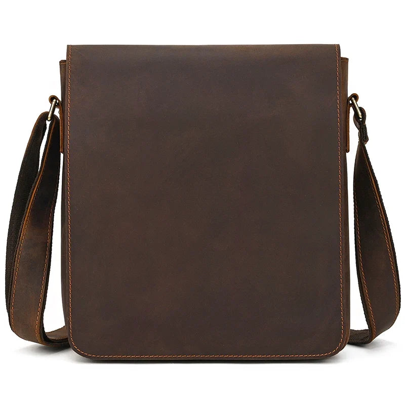 Handmade Mens Brown Leather Messenger Bag