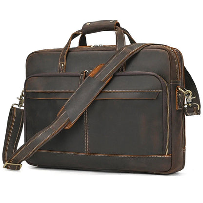 Handmade Full-Grain Leather Briefcase – Fits 17" Laptop