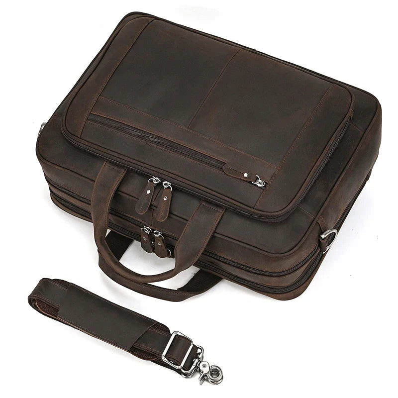 17 inch Laptop Cowhide Male Tote Big Briefcase
