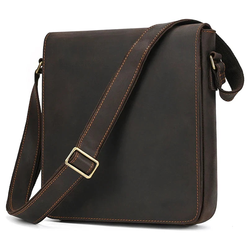 Handmade Mens Brown Leather Messenger Bag