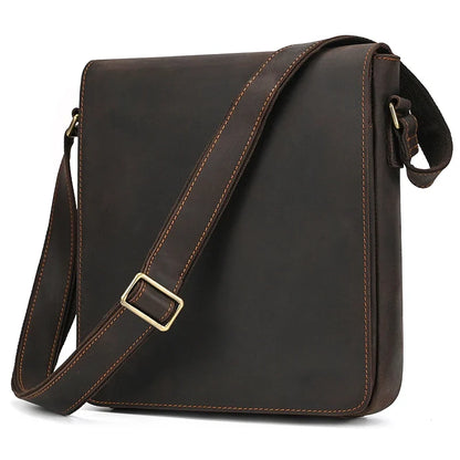 Handmade Mens Brown Leather Messenger Bag