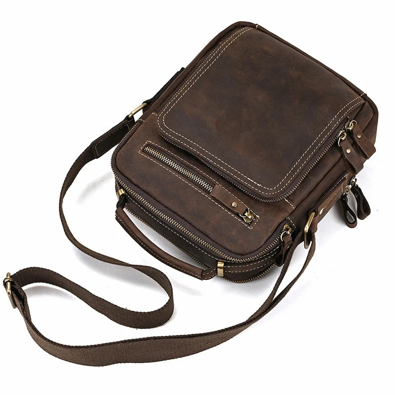 Genuine Leather Messenger Bag for Men - 9.7" iPad Crossbody Shoulder Bag