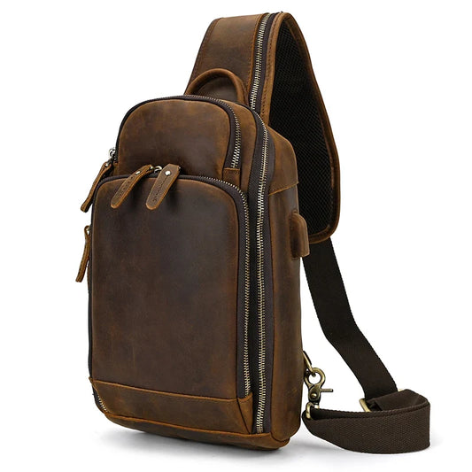 Handmade Mens Leather Sling Bag Fanny Pack