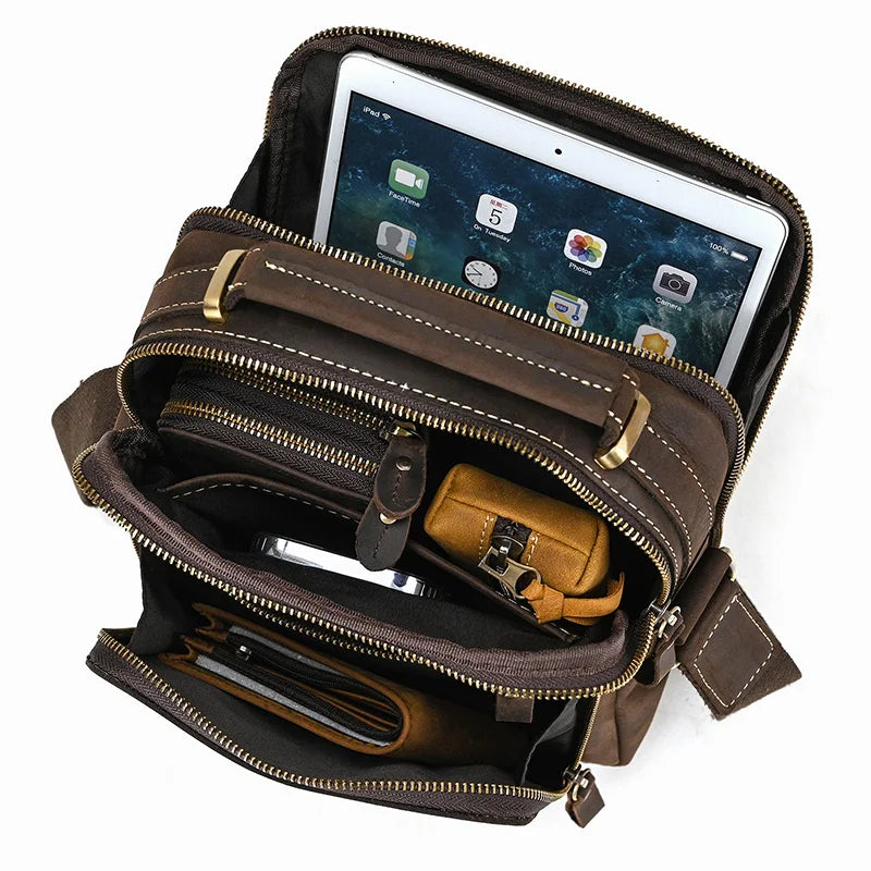 Genuine Leather Messenger Bag for Men - 9.7" iPad Crossbody Shoulder Bag