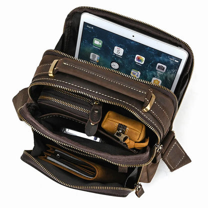 Genuine Leather Messenger Bag for Men - 9.7" iPad Crossbody Shoulder Bag