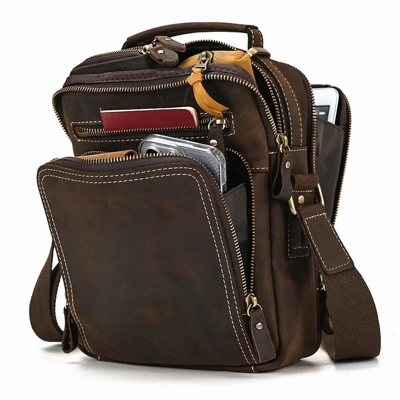 Genuine Leather Messenger Bag for Men - 9.7" iPad Crossbody Shoulder Bag