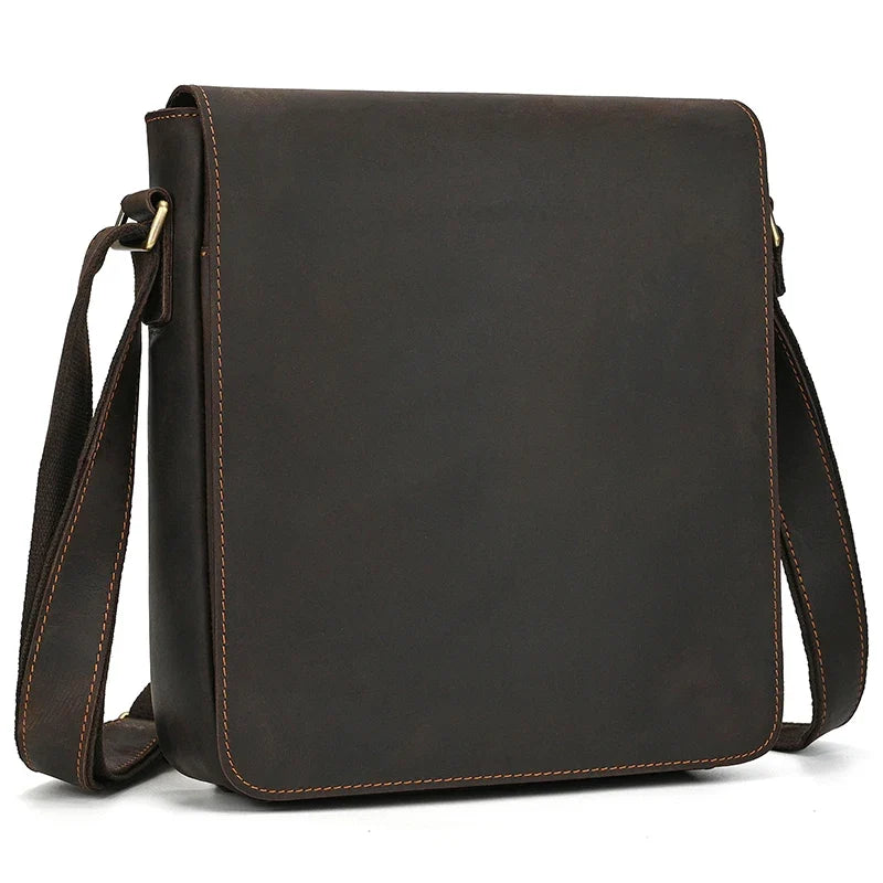 Handmade Mens Brown Leather Messenger Bag