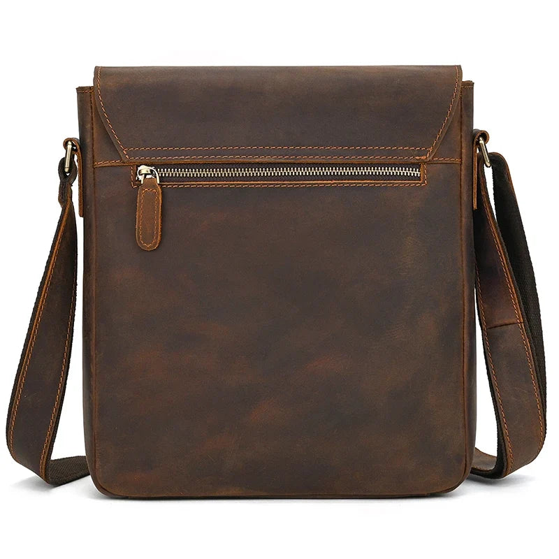Handmade Mens Brown Leather Messenger Bag