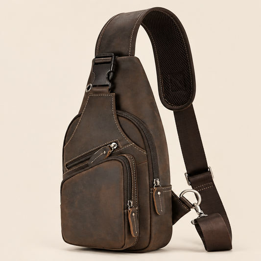 GOXILO | Men's Leather Crossbody Bag with USB Charging Port - Premium Cowhide Sling Bag